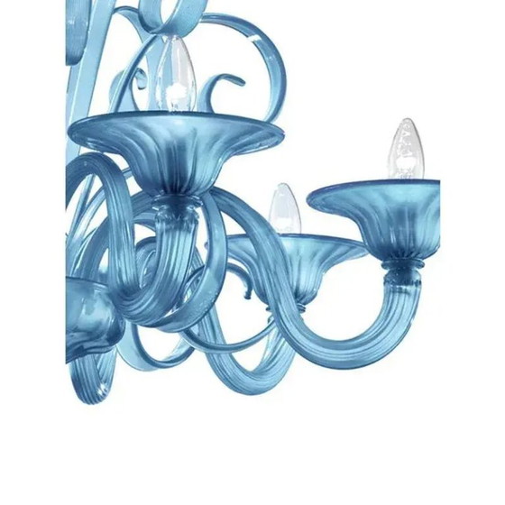 Image 1 of Lampadario in vetro di Murano blu satinato veneziano di Simoeng