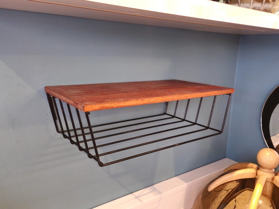 Image 1 of Vintage Midcentury Wall Cabinet Wall Rack Steel Teak Veneer