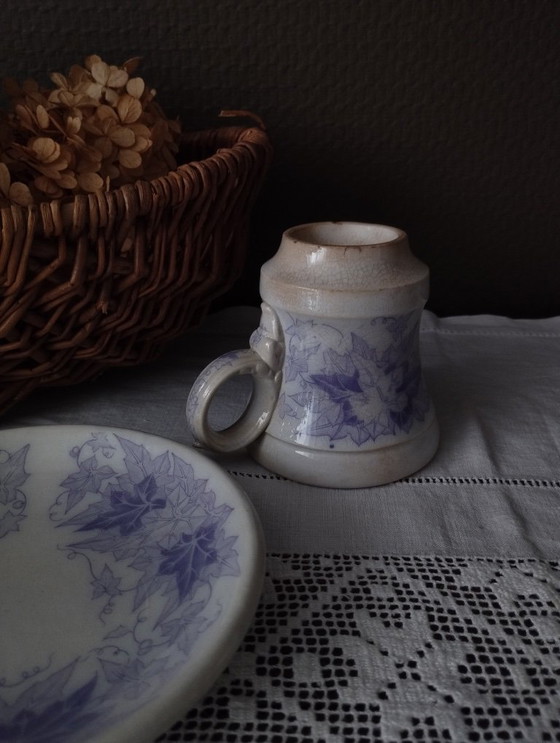 Image 1 of Taza y platillo brasero "Bryona" antiguo de Sarreguemines