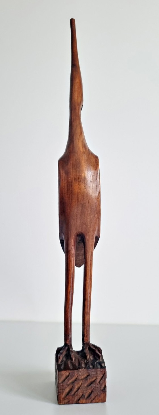Image 1 of Scultura vintage di airone in teak, metà del XX secolo, 45 cm