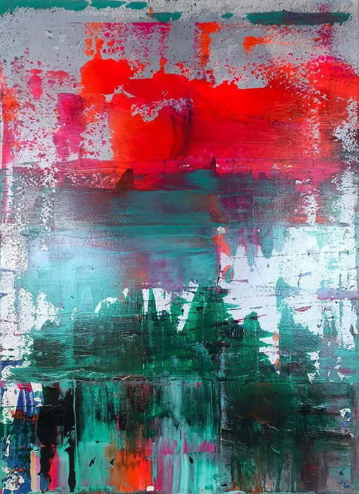 Original Acrylic Painting Abstract Expressionism Forest Lake