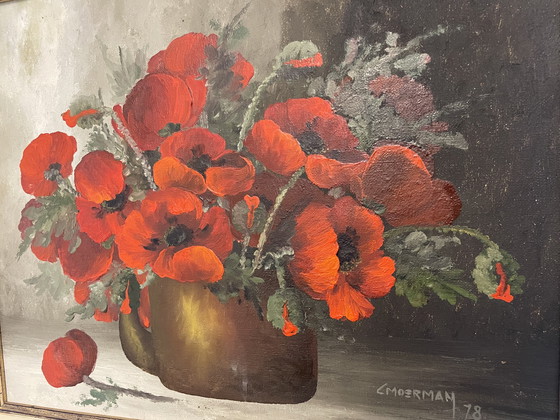 Image 1 of Olio su tela con cornice - papaveri - C. Moerman 78