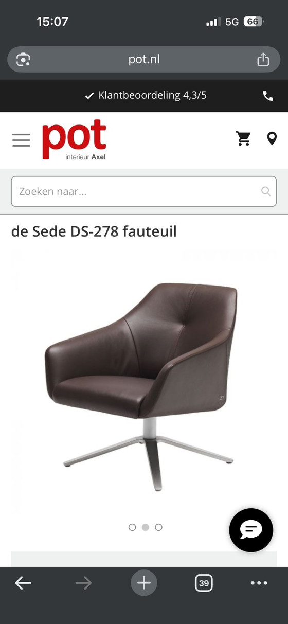 Image 1 of De sede ds 278/01 zwart leren fauteuil 