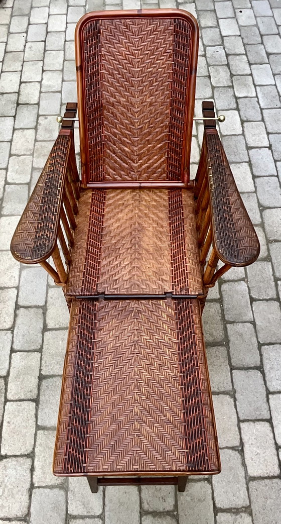 Antieke Verstelbare Rotan Chaise Longue Met Voetensteun, Vroege 20e Eeuw – Verstelbare relaxstoel, Bamboo (photo 3 of 12)