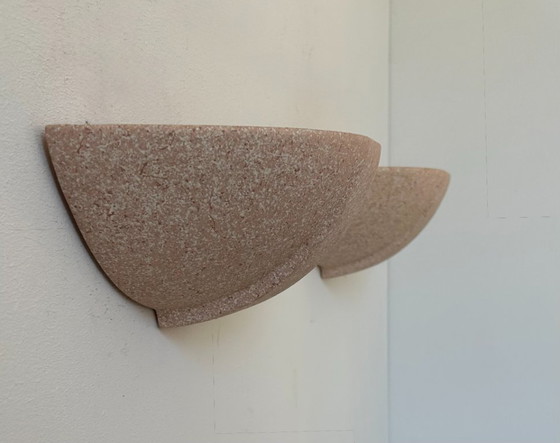 Image 1 of Paar vintage gipsen wandlampen, roze gespikkeld, Frankrijk 1970