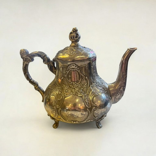 Théière baroque en argent massif de 800, poinçonnée, fabriquée en Allemagne vers 1900-1920