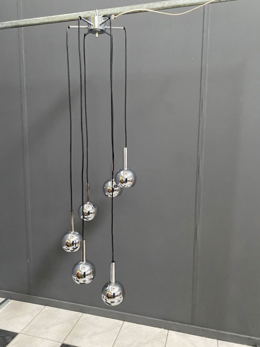 Lampada a sfera cromata a 6 sfere, anni '60
