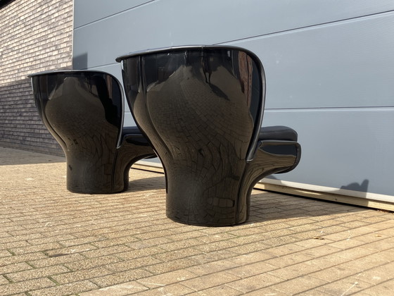 Image 1 of 2x Joe Colombo Elda Stuhl, schwarzes Leder, schwarzes Fiberglas