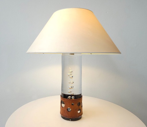 Beautiful Solid Glass Lamp by Daum, French Crystal Glass Vintage Table Lamp