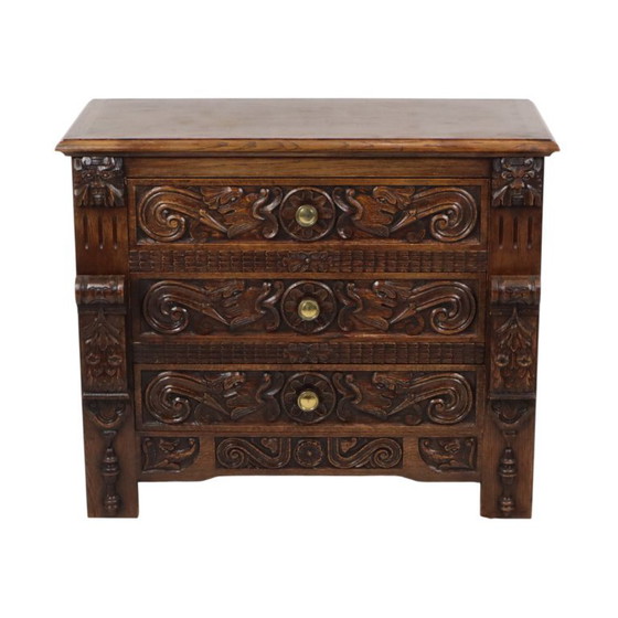Vintage Oak Sculpted Chest of drawers Mythical Figures – Wood (photo 2 of 25)