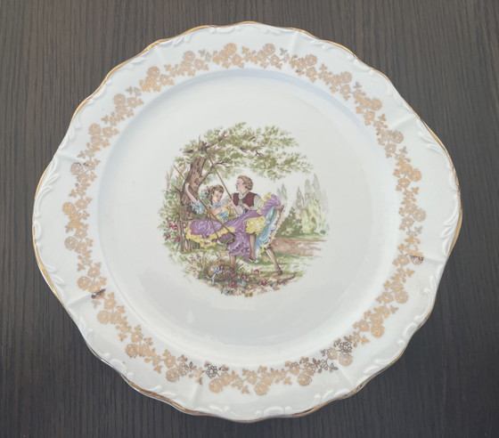 Image 1 of Piatto da portata vintage Digoin Fragonard Ø 29,5 cm | Porcellana francese con bordo dorato