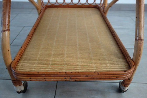 Image 1 of Desserte à roulettes bar en rotin années 60