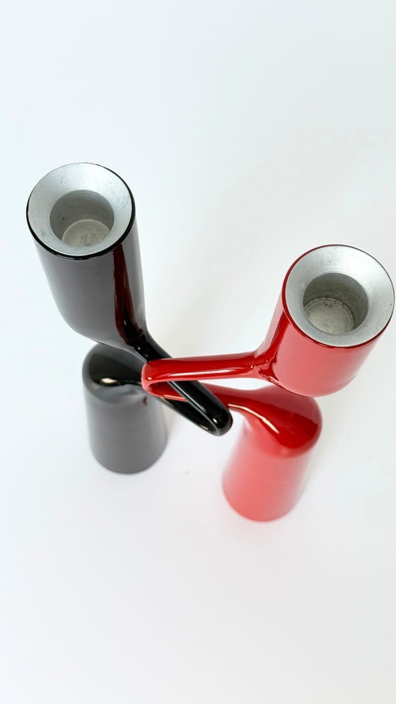 Image 1 of Red and black 'Tango' candlesticks designed by Mikaela Dörfel for Menu Denmark