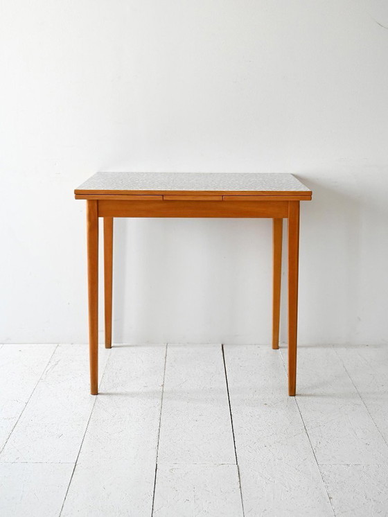 Image 1 of Vintage Scandinavian Edsbyverken Extendable Table with Checkered Formica Top