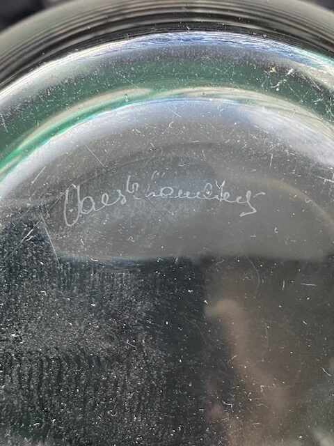 Image 1 of Vaso in cristallo Val Saint Lambert di René Delvenne, cristallo verde, trasparente, anni '60