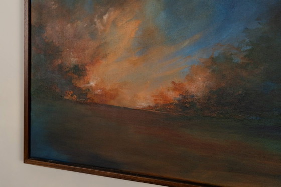 Large Original Blue and Orange Abstract Landscape Painting, Textured Acrylic Canvas - Whispering Embers (photo 7 of 23)