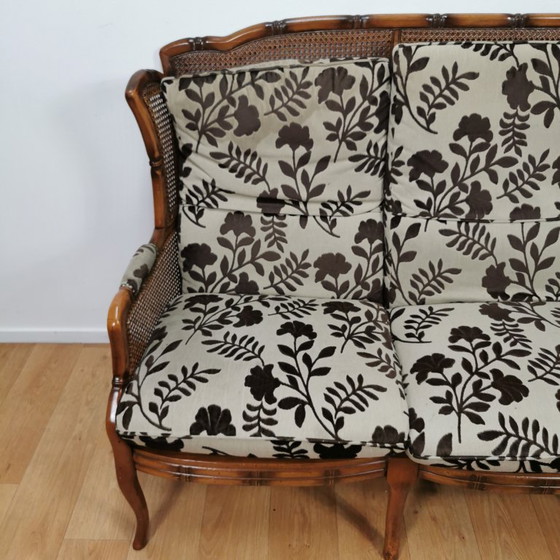 Image 1 of Vintage 3 zitsbank Faux bamboe, Giorgetti stijl bank