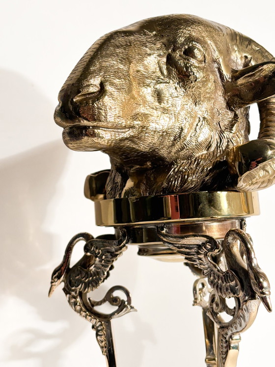 1970s Gilded Bronze Ram's Head Sculpture with Pedestal – Brass (photo 9 of 11)