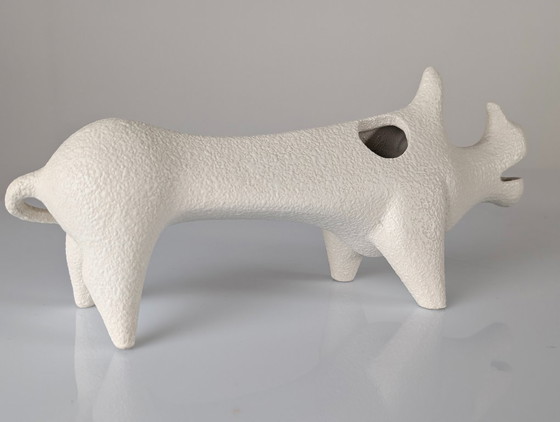 Roberto Rigon Mid-Century White Ceramic Rhinoceros Sculpture, Italy 1970s (photo 5 of 7)