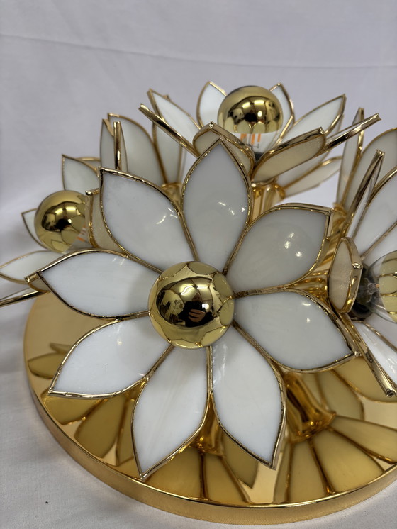 Image 1 of Plafonnier Lotus vintage style Hollywood Regency, en laiton et or