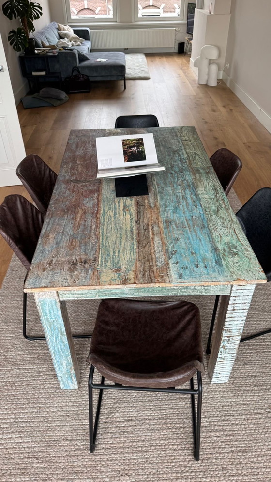 Image 1 of Table de salle à manger industrielle avec couleur