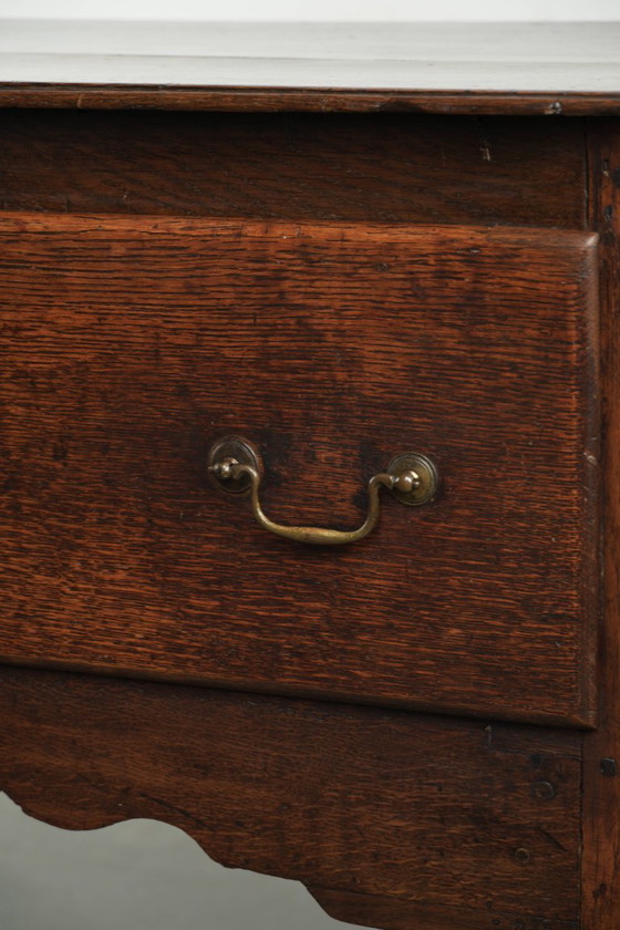 Image 1 of Beautifully sized antique 18th-century English oak dresser/sideboard with brass handles and beautiful colors.