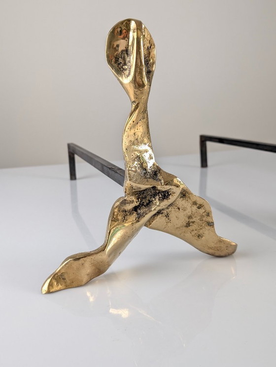 Image 1 of Pair of Brutalist Sculptural Bronze Andirons, 1970s