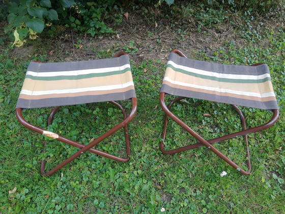 Image 1 of Set 70's Italiaanse buisframe campingkrukjes Grand Soleil, bruin
