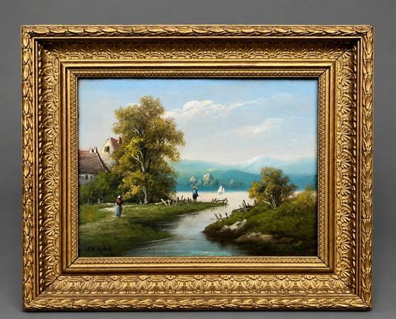 E.B. Michel "River Landscape." Oil on canvas. – Paintings & Drawings (photo 6 of 6)