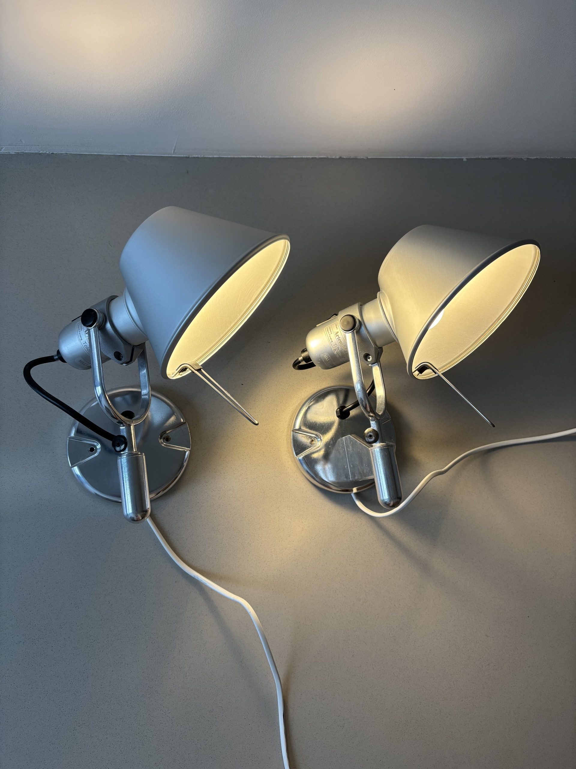 Set of two Artemide Tolomeo Faretto wall lamps silver aluminum