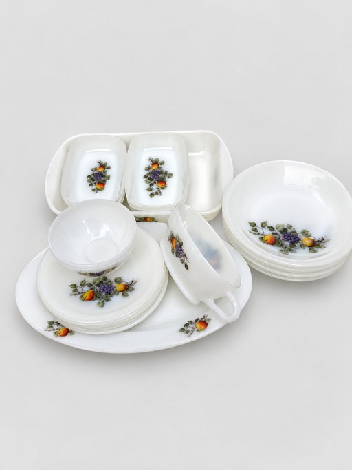 Arcopal vintage serving set – 17-piece – fruit decor – servies, Glass