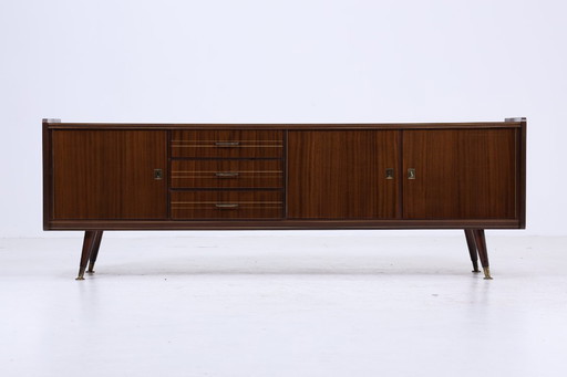 Dark vintage high gloss sideboard 60s | Mid - Century lowboard sideboard with drawers, compartments retro storage #04-52