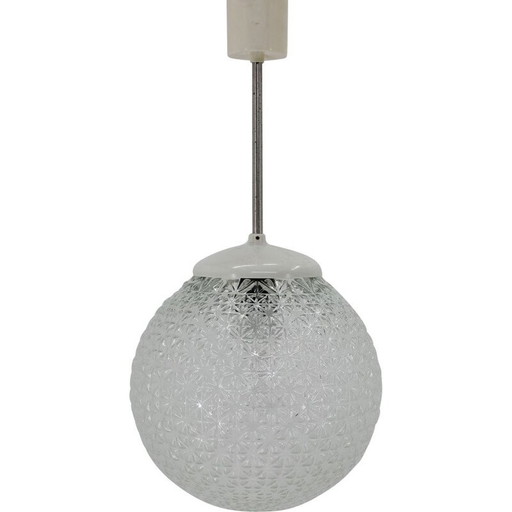 Vintage glazen, metalen en plastic hanglamp, Tsjecho-Slowakije 1960