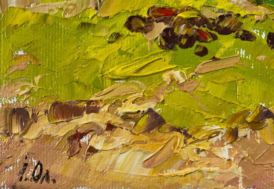 Image 1 of Origineel olieverfschilderij: Zomerlandschap, zonnige dag buiten het dorp