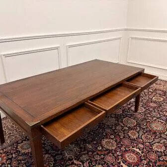 Classic English Eichholtz Campaign Writing Desk, Wood, Brass, Brown, Chesterfield (photo 13 of 18)