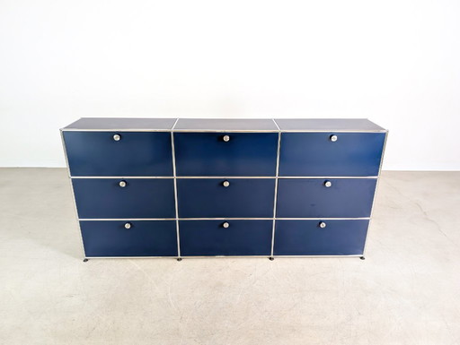 Original USM Haller sideboard, steel blue, 3x3; Fritz Haller chest of drawers