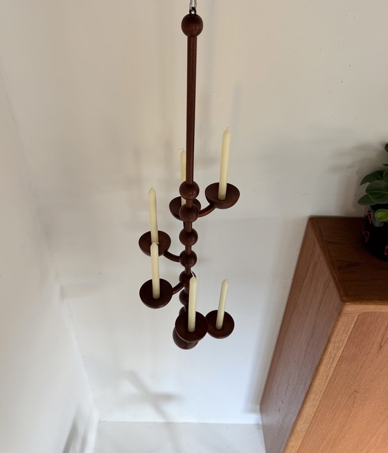 Image 1 of Chandelier suspendu vintage danois en teck, années 1960