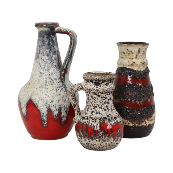 Ensemble de 3 vases Fat Lava en faïence d'Allemagne de l'Ouest – Bay Keramik, Ceramic (photo 9 of 13)