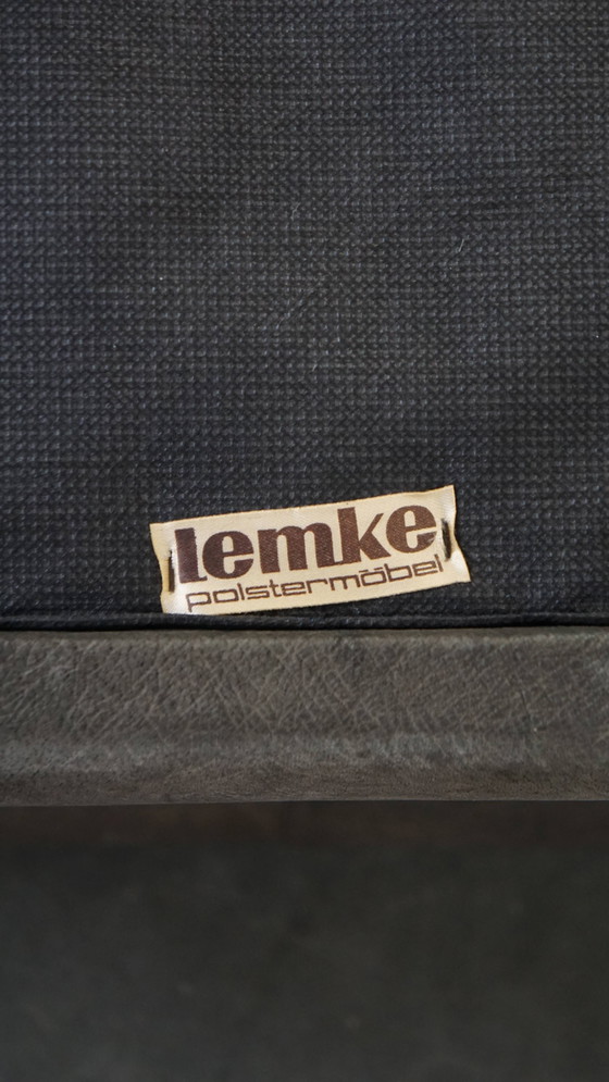 Image 1 of Graues Vintage Leder Elemente Design Sofa 2 Elemente + Hocker