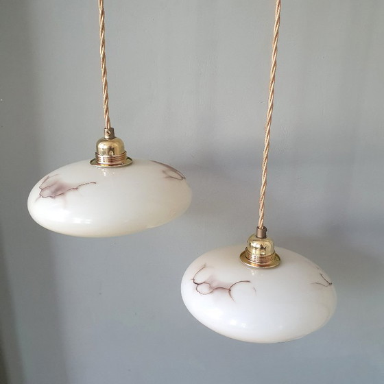 Set di 2 Lampade a Sospensione Vintage in Opalina Marmorizzata – Metal (photo 3 of 22)