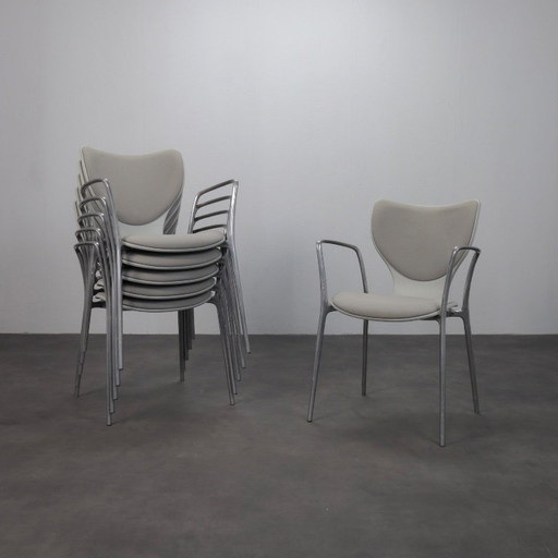 Set van 6 Gorka eetkamerstoelen van Jorge Pensi voor Akaba, Spanje, jaren 90.