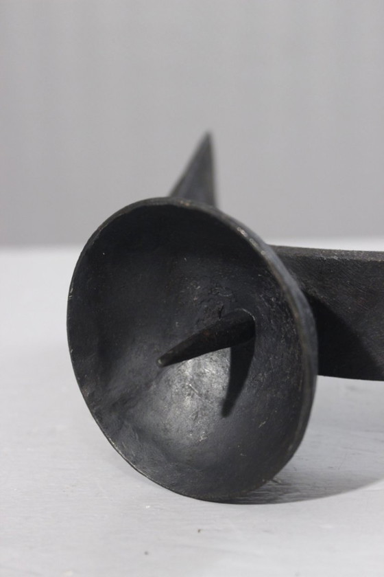 Image 1 of Wrought iron candle holder, brutalist design, 1950s Marolles style