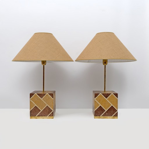 Coppia di lampade da tavolo in cementite italiana dell'epoca Liberty