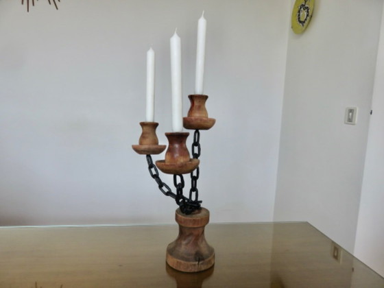 Image 1 of Candeliere brutalista, metallo e legno, anni '20