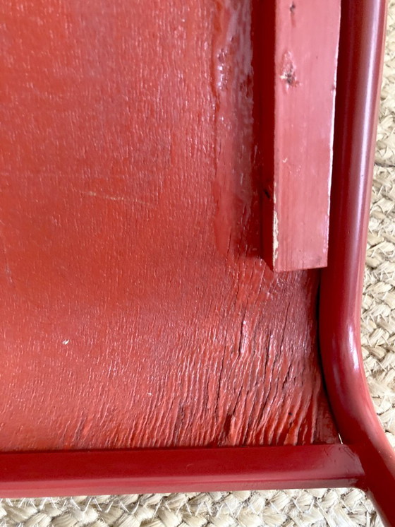 Image 1 of Pair of Mullca nursery chairs in metal and wood painted red and blue, 1950s