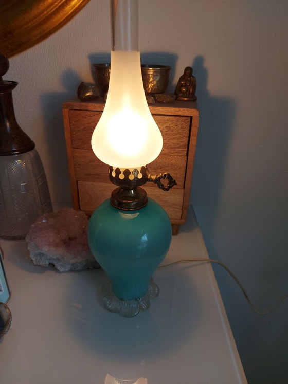 Murano Opaline Vintage Lamp – Tafellampen, Glas, Messing (photo 5 of 6)