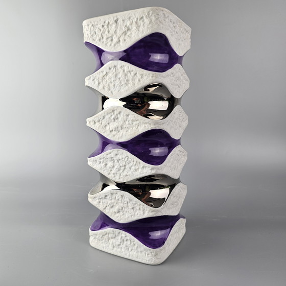 Image 1 of Large Vintage Porcelain Vase Made By KPM, Bavaria, Germany. On Art Vase, With Purple and Silver Glaze. Number 640/4