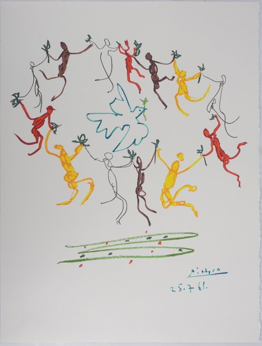 Pablo Picasso: Tanz des Friedens, Kreis der Jugend, signierte Lithografie – lithos zeefdrukken, Paper