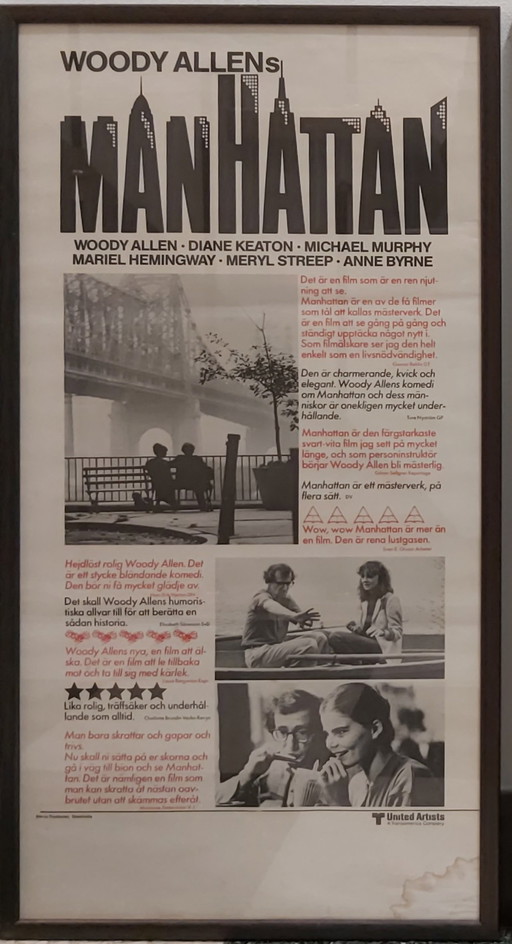 Póster original de la película sueca enmarcada Woody Allen Manhattan