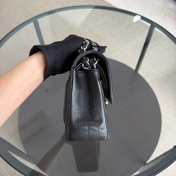 Image 1 of Borsa Chanel Classic Flap Small - Caviar 23CM Chevron Nero Hardware Argento Serie 25